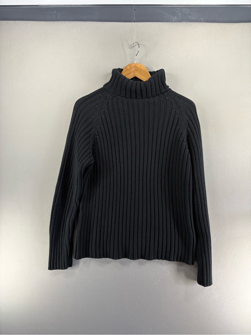 Hanna Andersson Solid Heavy Knit Ribbed Turtleneck Sweater Womens L Black